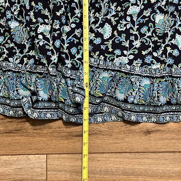 Soft Surroundings Lily Midi Dress SZ XL Lisbon Floral Blue Boho Bell Sleeve - Picture 7 of 11